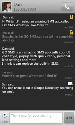 GO SMS Pro Dark Theme android App screenshot 2